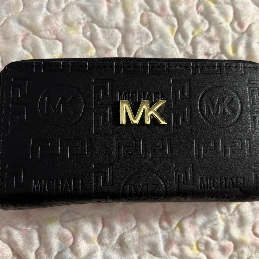 Michael Kors Black Embossed Wallet with Gold MK Logo